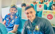 Taskin Ahmed with Virat Kohli