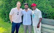 Sanju Samson with Brian Lara & Shane Bond